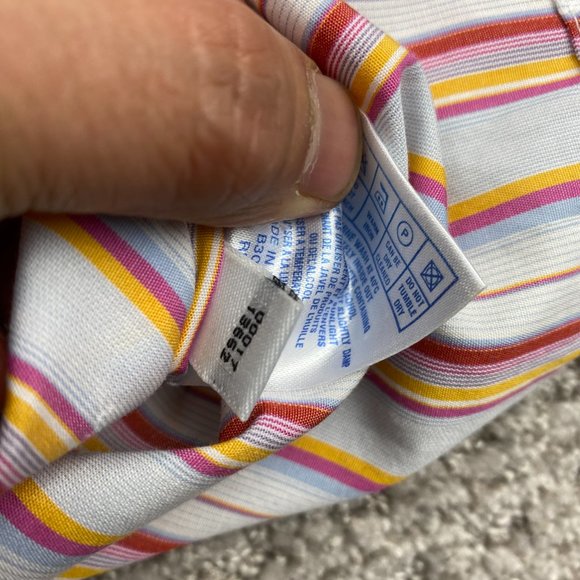 Ted Baker London Shirt Women Size 5 White Pink Orange Stripe Button Up Loose Fit - Picture 7 of 10